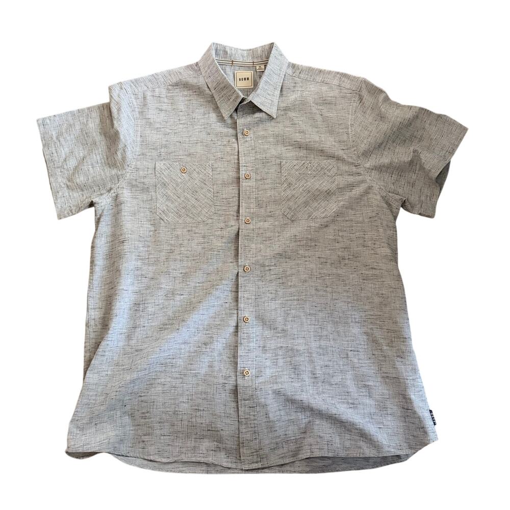 Rowm Mens Size LT Shirt Gray White Short Sleeve Lightweight Cotton